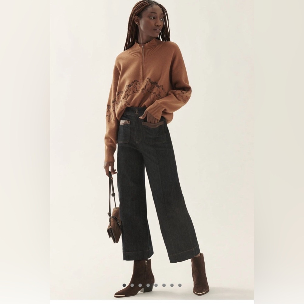 NWOT Anthropologie Maeve Colette High-Rise Crop Wide-Leg Jeans Sz 24 P